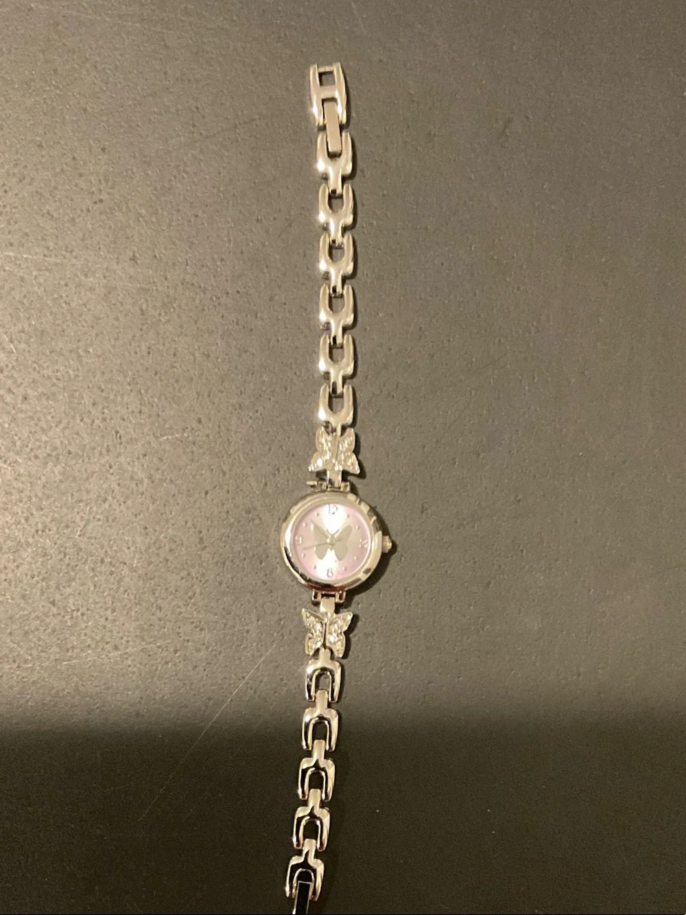 Silver Butterfly Accent Women’s Bracelet Watch – Pink Dial 5.75 to 6.5 Inches